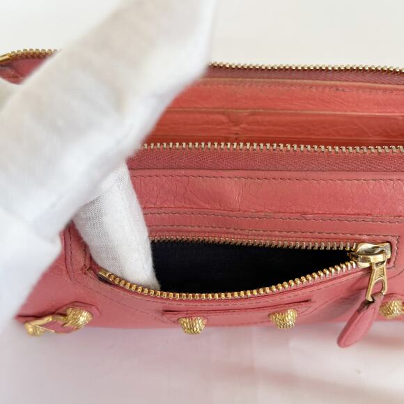 BALENCIAGA Motocross Leather Lambskin Zip Around Wallet Salmon - Picture 12 of 14